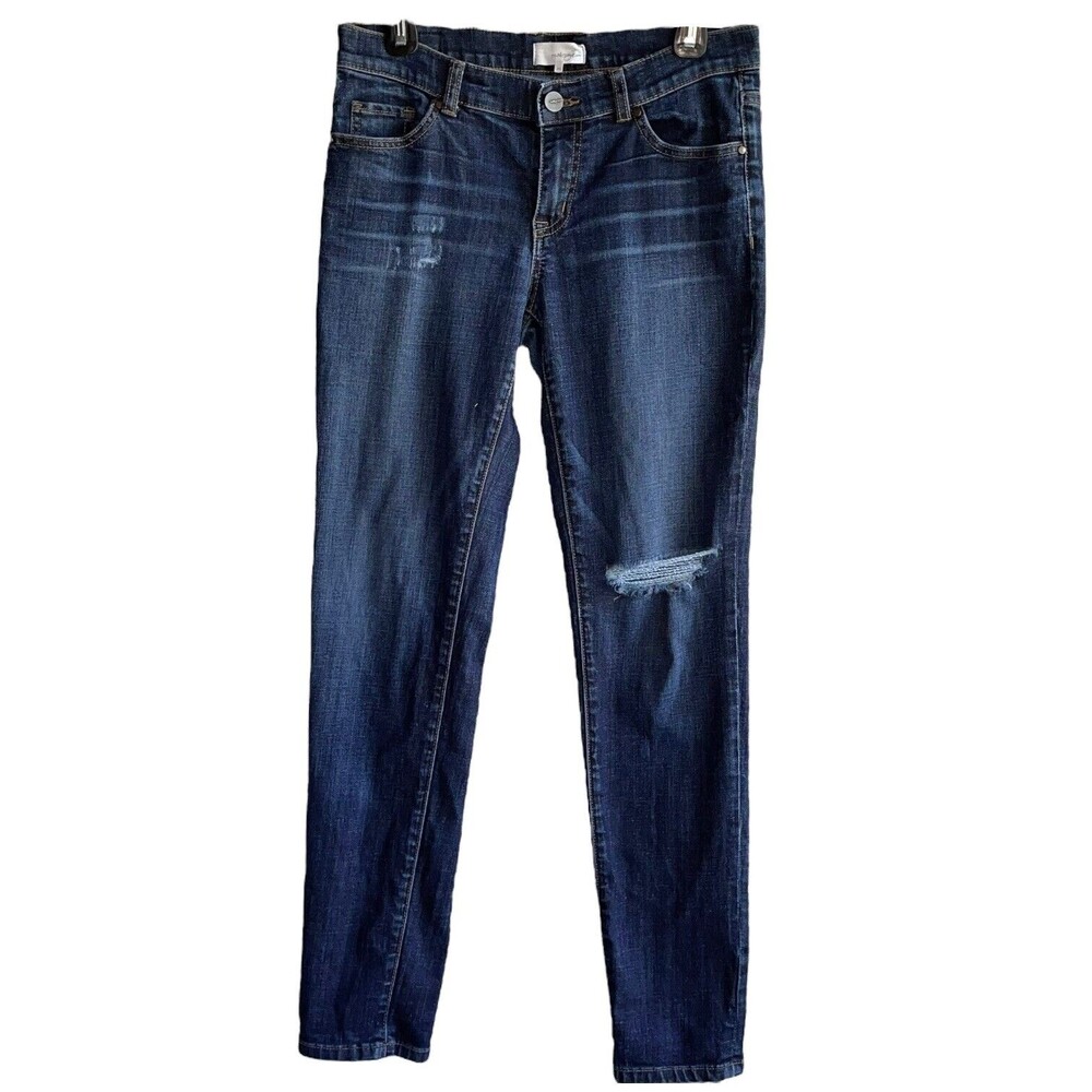 Nordstrom Halogen Girlfriend Jeans Size 25 Mid Rise Distressed Knee Blue Medium
